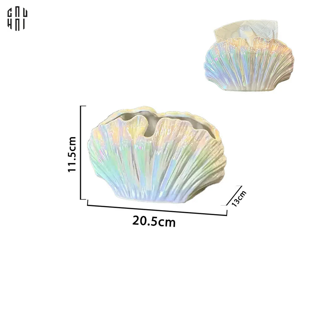 HỘP KHĂN GIẤY CERAMIC WHITE SEASHELL-CẬU HAI HOME DECOR