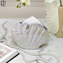Hộp Khăn Giấy Ceramic White Seashell-CẬU HAI HOME DECOR