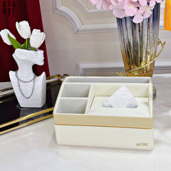 Hộp Khăn Giấy Da 4 Ngăn Remote - D'Ivoire Céline Tissue Box 17x26-CẬU HAI HOME DECOR