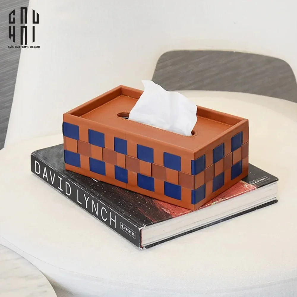 Hộp Khăn Giấy Da Auburn Ruban Leather Tissue Box-CẬU HAI HOME DECOR