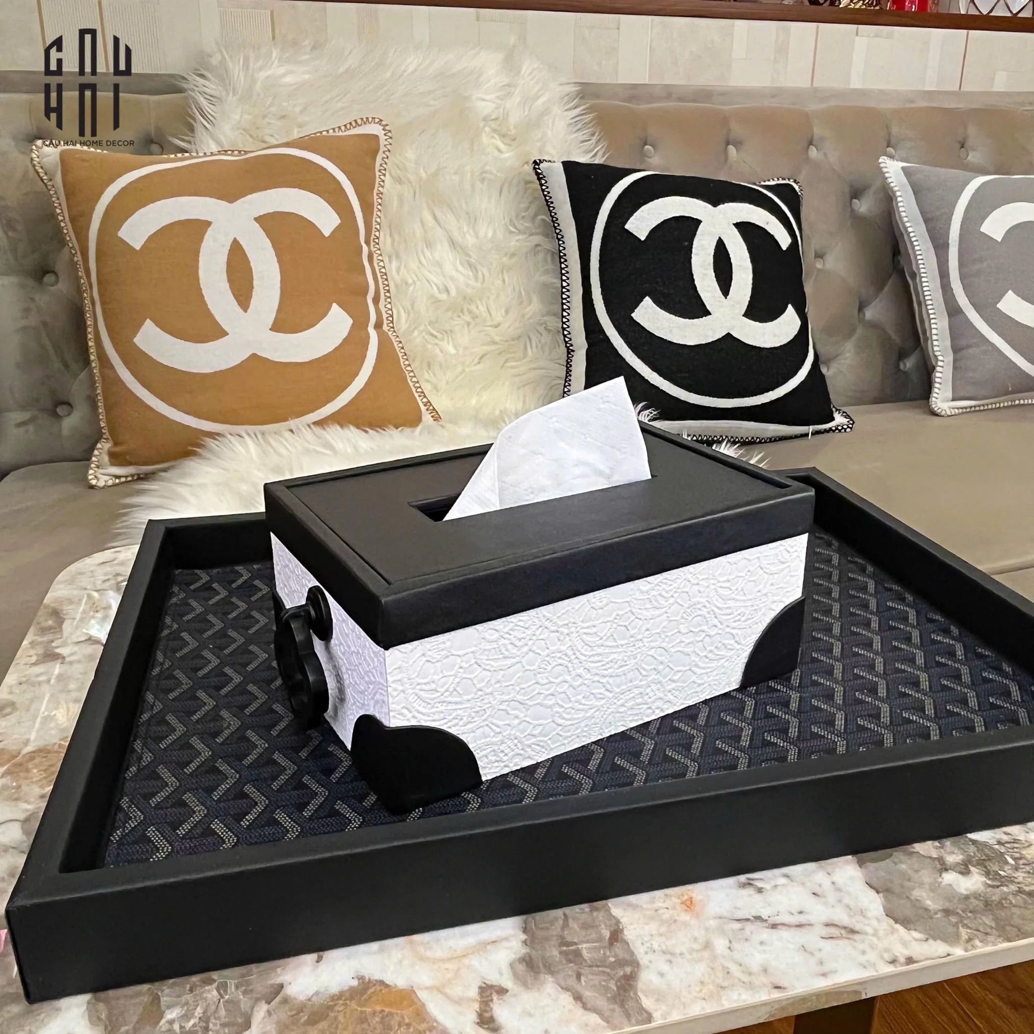 HỘP KHĂN GIẤY DA BLACK IVORY LACE - NOIR FW25-CẬU HAI HOME DECOR