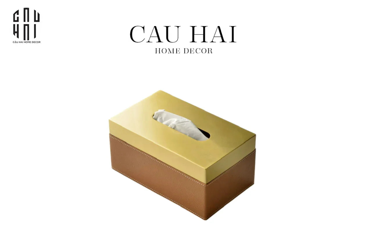 Hộp Khăn Giấy Da Cao Cấp Cognac - CẬU HAI HOME DECOR