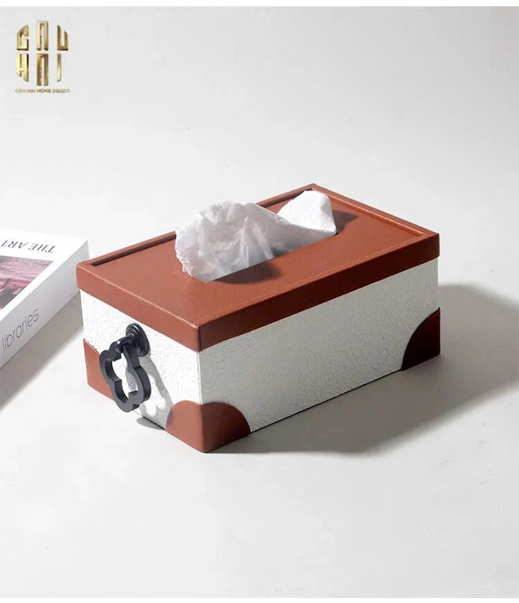 HỘP KHĂN GIẤY DA COGNAC NOUVEAU LACE TEXTURE FW25-CẬU HAI HOME DECOR