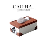 Hộp Khăn Giấy Da Cognac Nouveau Lace Texture Fw25-HỘP KHĂN GIẤY-CẬU HAI HOME DECOR