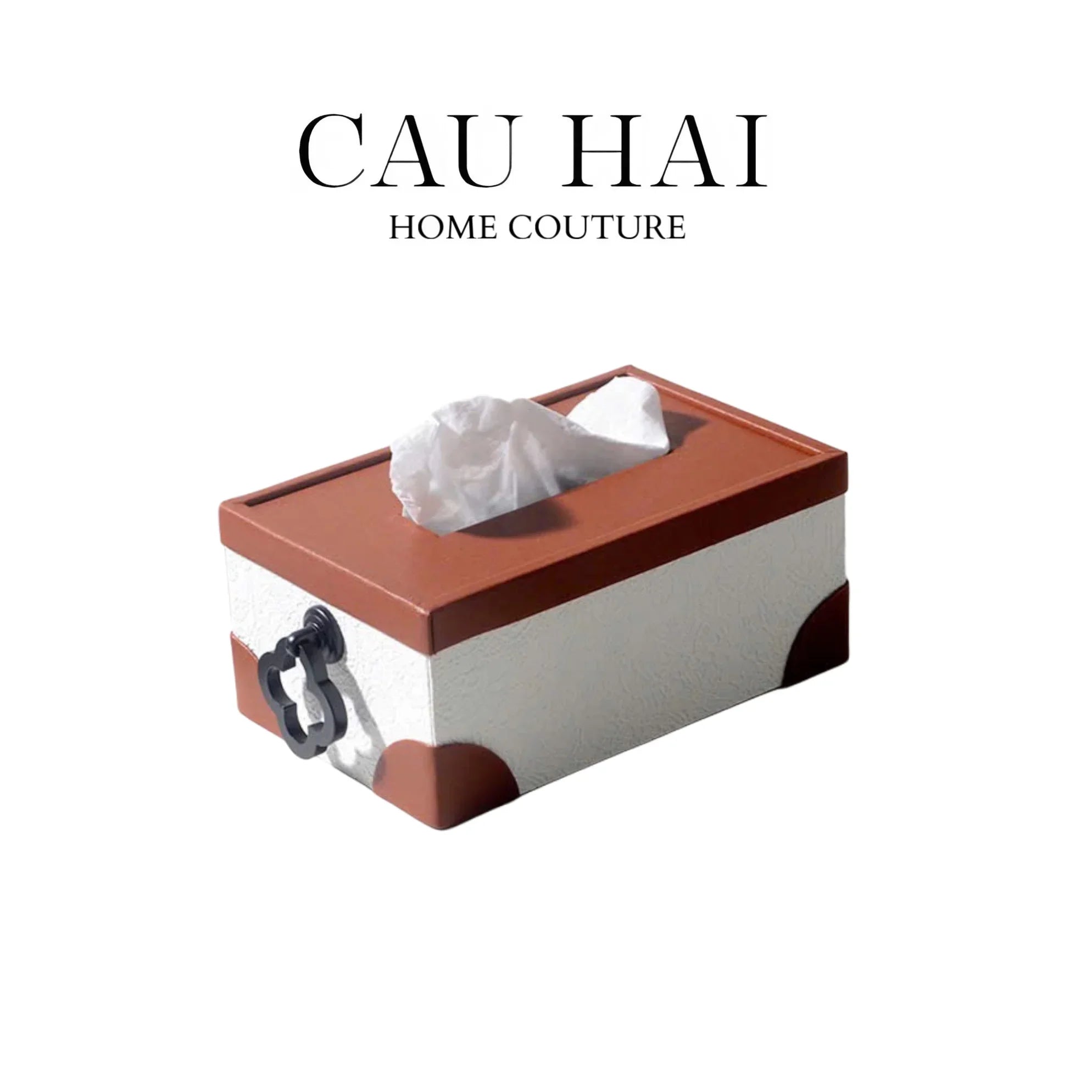 Hộp Khăn Giấy Da Cognac Nouveau Lace Texture Fw25-CẬU HAI HOME DECOR