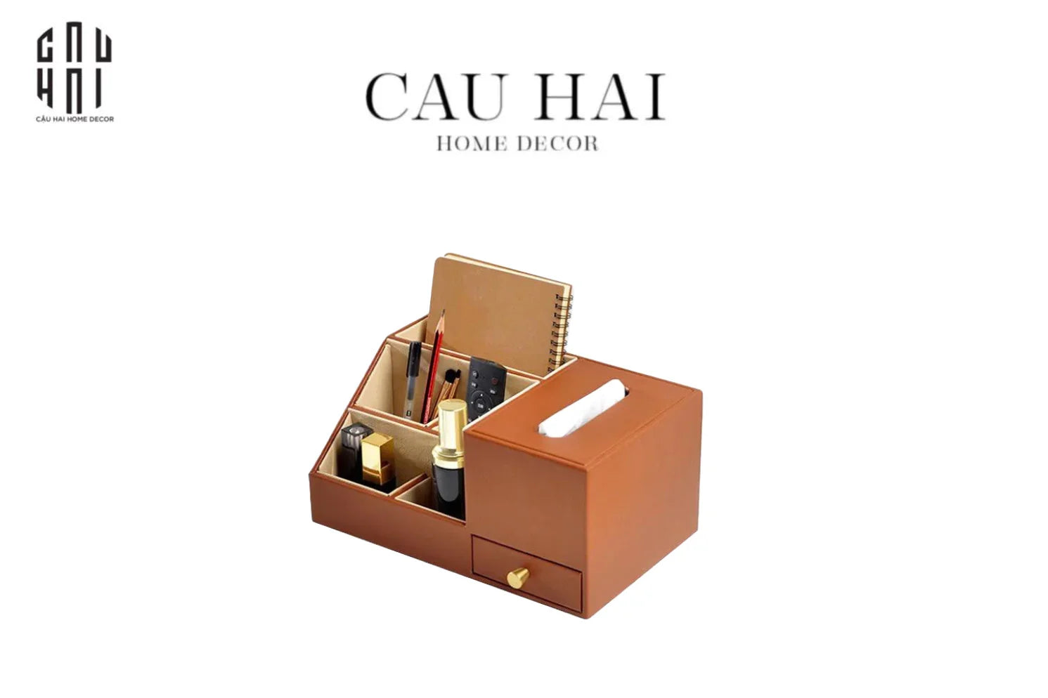 HỘP KHĂN GIẤY DA ĐA NĂNG COGNAC AUTHENTIQUE SS25-CẬU HAI HOME DECOR