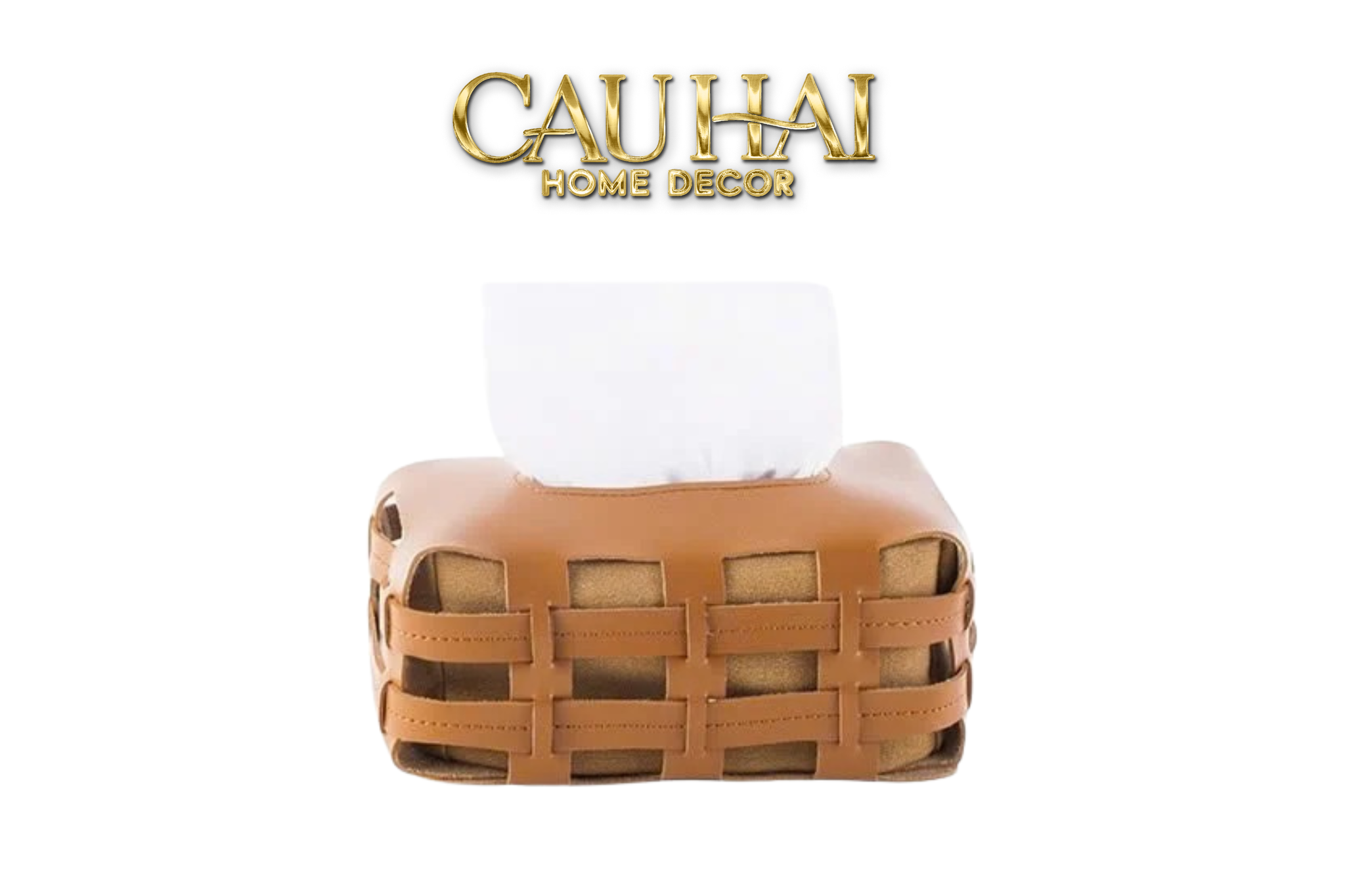 Hộp Khăn Giấy Da Đan Signature Orange Lux Leather Carré Vanity Tissue Holder - CẬU HAI HOME DECOR