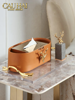 Hộp Khăn Giấy Da Golden Alley Antler Leather-CẬU HAI HOME DECOR