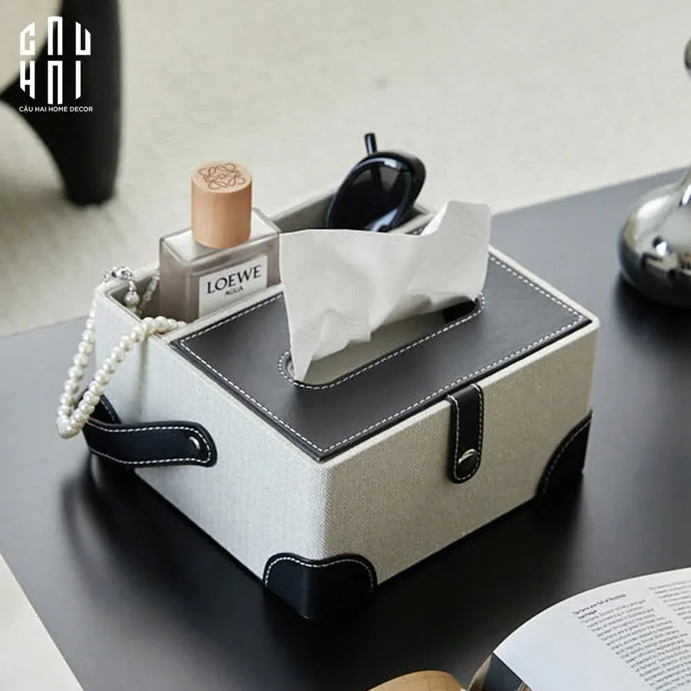 HỘP KHĂN GIẤY DA HANDY BLACK EVELYN-CẬU HAI HOME DECOR