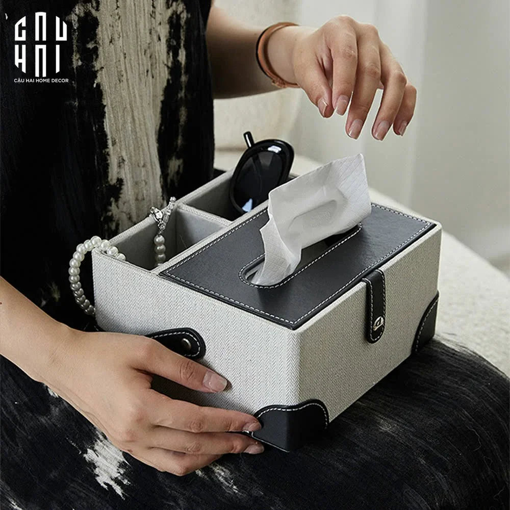 Hộp Khăn Giấy Da Handy Black Evelyn-CẬU HAI HOME DECOR