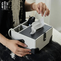 Hộp Khăn Giấy Da Handy Black Evelyn-CẬU HAI HOME DECOR