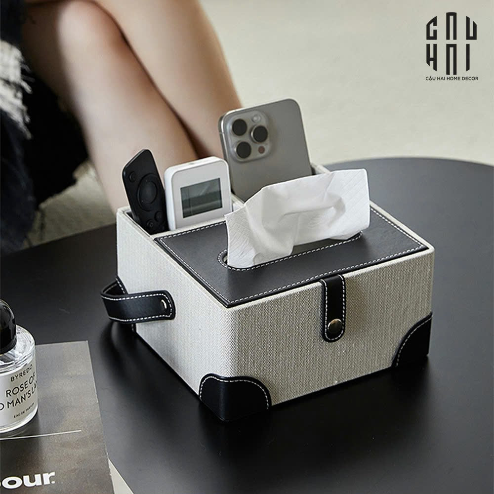 Hộp Khăn Giấy Da Handy Black Evelyn-CẬU HAI HOME DECOR