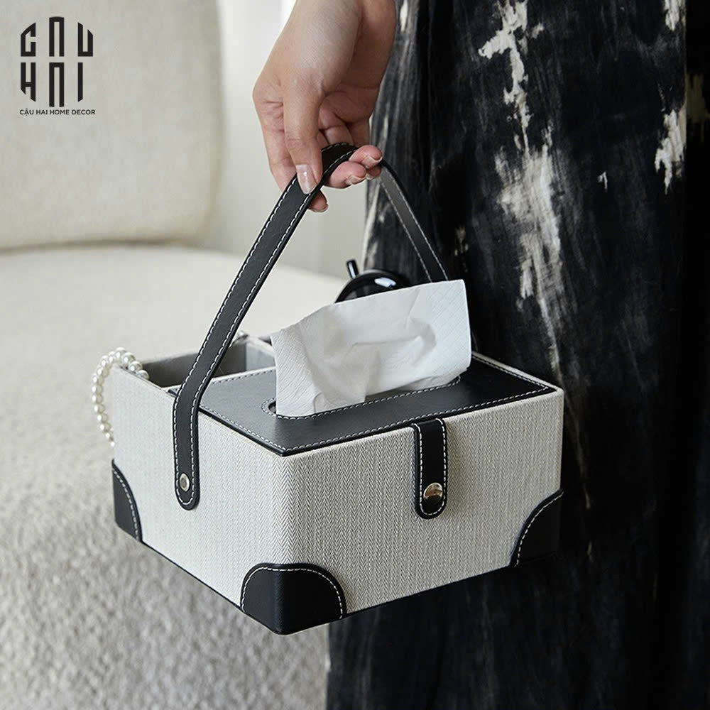 Hộp Khăn Giấy Da Handy Black Evelyn-CẬU HAI HOME DECOR