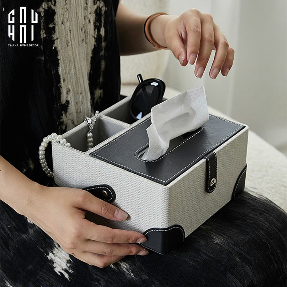 Hộp Khăn Giấy Da Handy Black Evelyn-CẬU HAI HOME DECOR