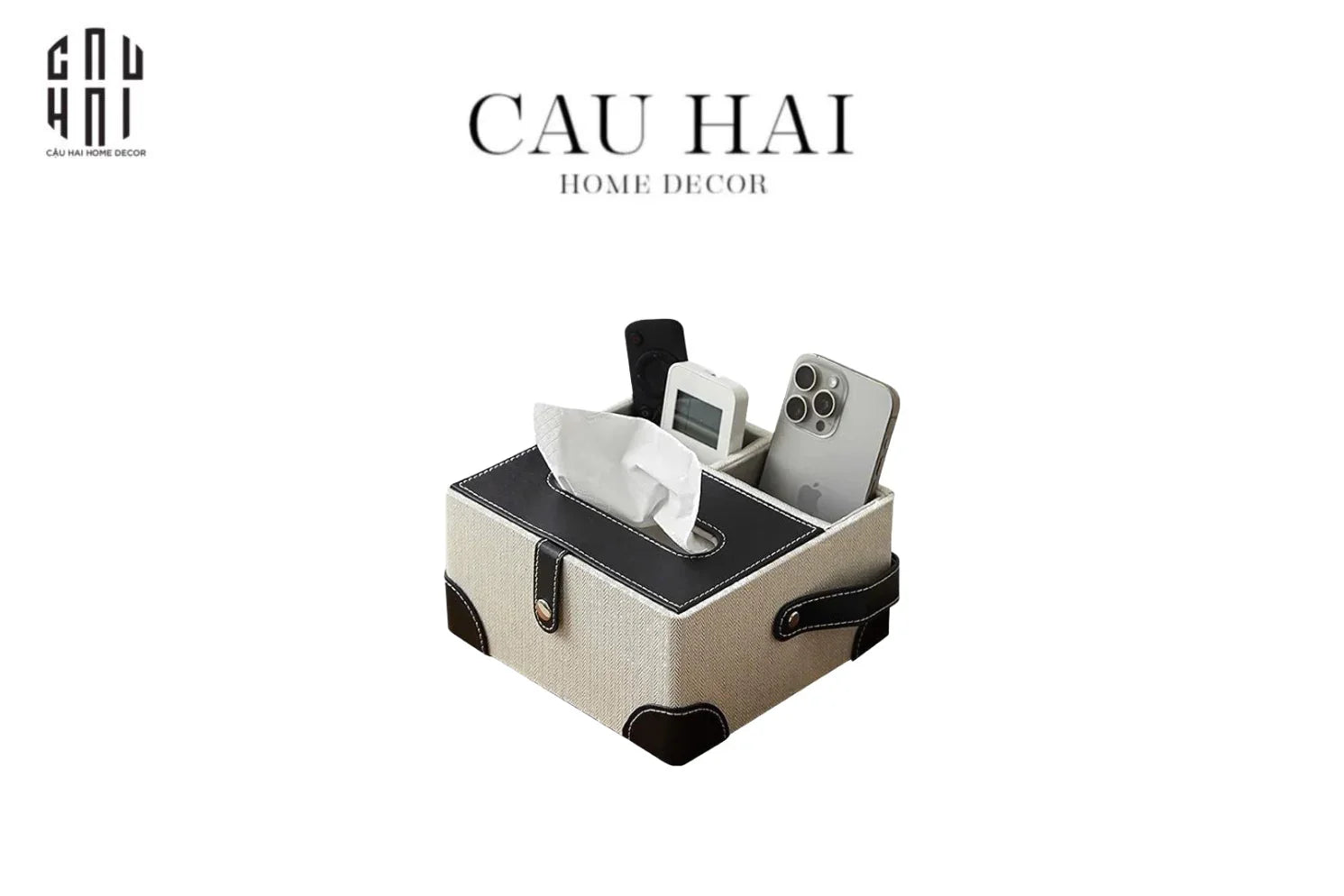 Hộp Khăn Giấy Da Handy Black Evelyn-CẬU HAI HOME DECOR