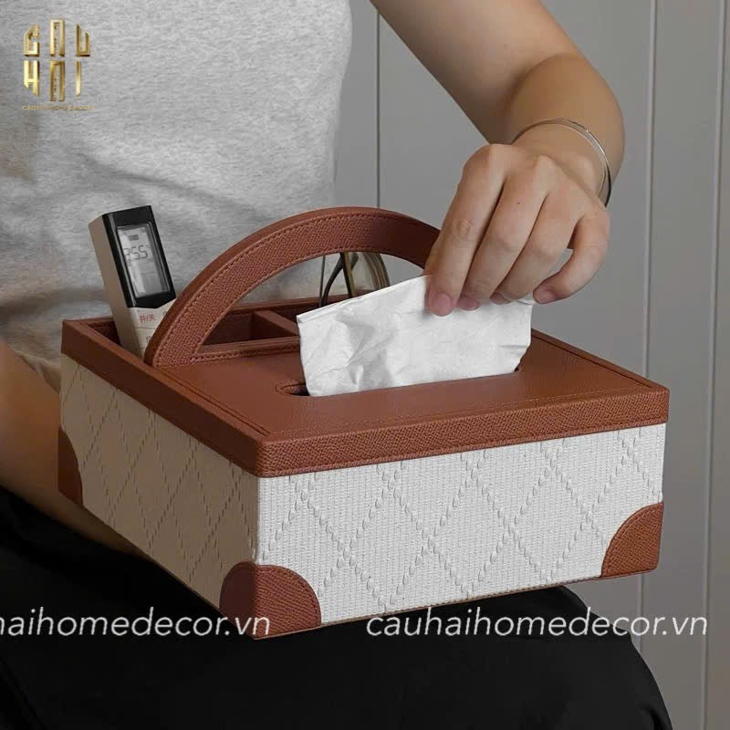 HỘP KHĂN GIẤY DA HANDY MARRON 3 NGĂN-CẬU HAI HOME DECOR