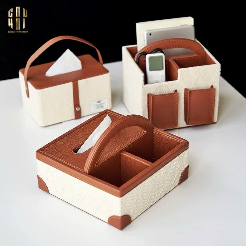 HỘP KHĂN GIẤY DA HANDY MARRON 3 NGĂN-CẬU HAI HOME DECOR