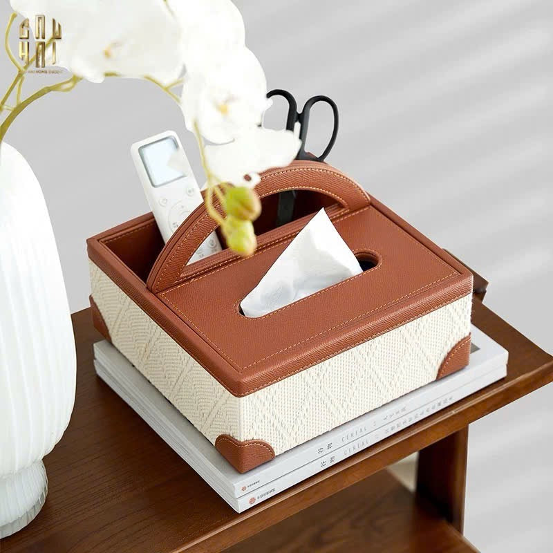 HỘP KHĂN GIẤY DA HANDY MARRON 3 NGĂN-CẬU HAI HOME DECOR