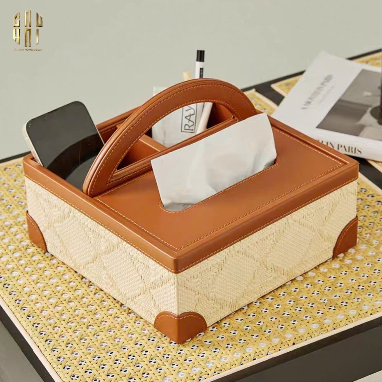 HỘP KHĂN GIẤY DA HANDY MARRON 3 NGĂN-CẬU HAI HOME DECOR