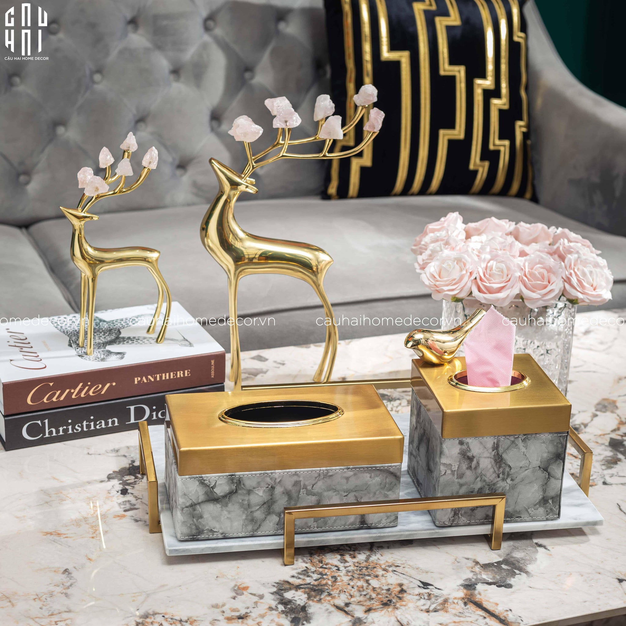 HỘP KHĂN GIẤY DA HERMAN SIZE 13-CẬU HAI HOME DECOR