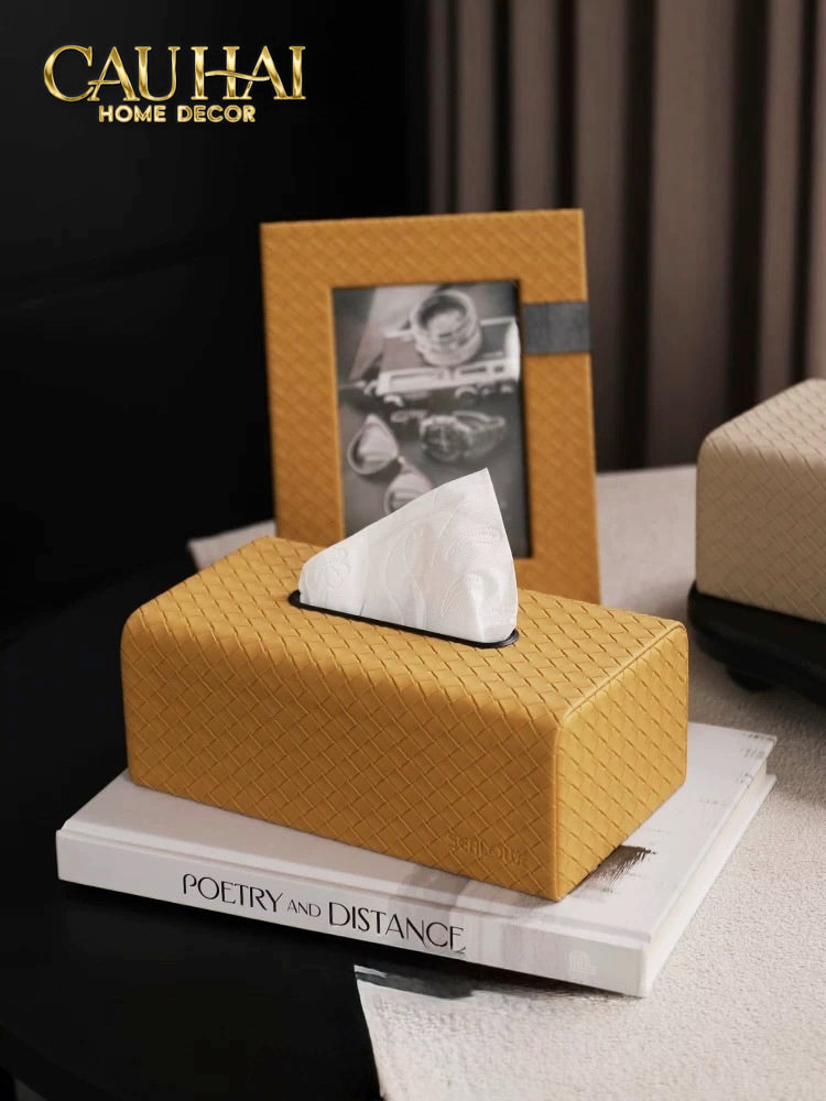 Hộp Khăn Giấy Da Intrecciato Woven Leather Ebène Brown - CẬU HAI HOME DECOR
