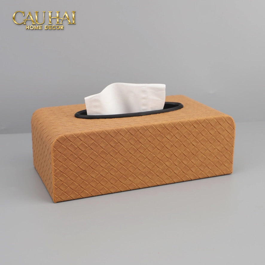 Hộp Khăn Giấy Da Intrecciato Woven Leather Ebène Brown - CẬU HAI HOME DECOR