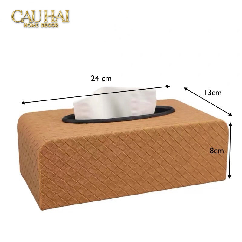 Hộp Khăn Giấy Da Intrecciato Woven Leather Ebène Brown - CẬU HAI HOME DECOR