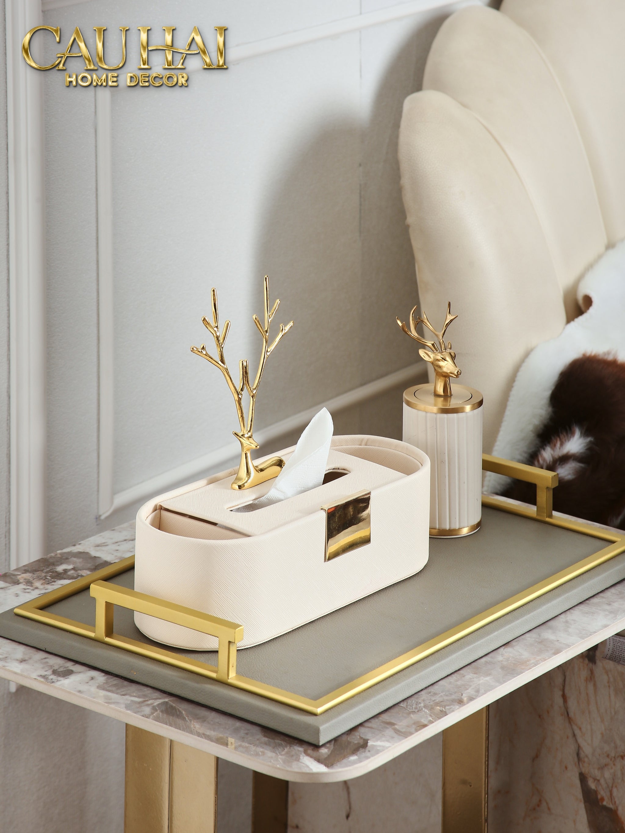 Hộp Khăn Giấy Da L'Atelier Elite Pearl Celine Alley Antler Tissue Holders - CẬU HAI HOME DECOR