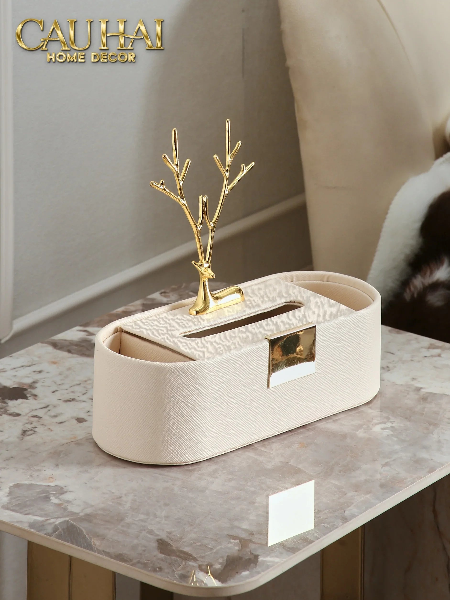 Hộp Khăn Giấy Da L'Atelier Elite Pearl Celine Alley Antler Tissue Holders-CẬU HAI HOME DECOR