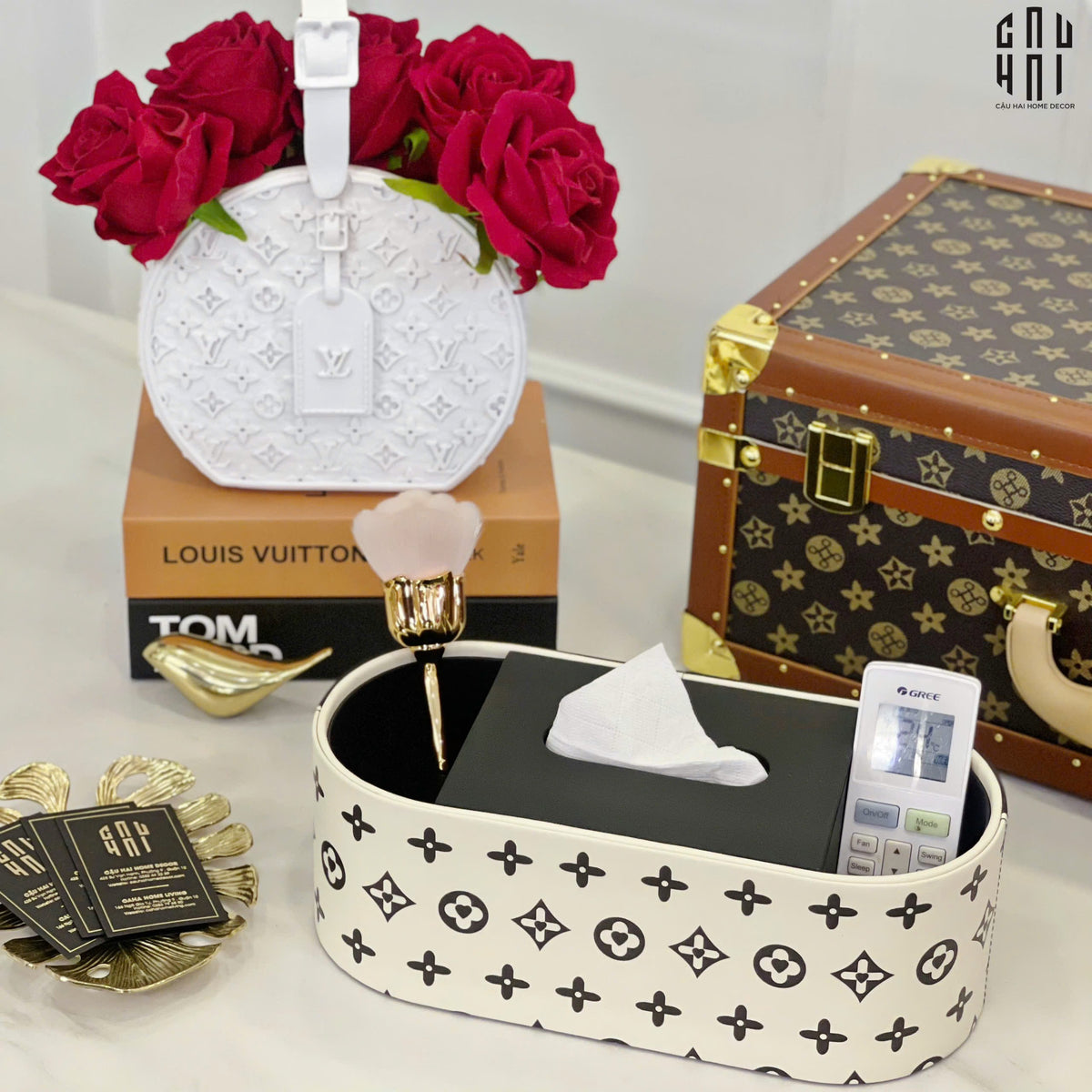 Hộp Khăn Giấy Da Peau D'Ivoire Fleurissant Monogram Up-HỘP KHĂN GIẤY-Đối tác tại Trung Quốc theo từng đơn đặt hàng-CẬU HAI HOME DECOR