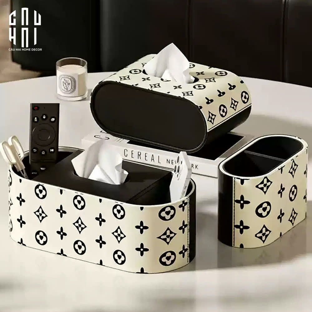 Hộp Khăn Giấy Da Peau D'Ivoire Fleurissant Monogram Up-HỘP KHĂN GIẤY-Đối tác tại Trung Quốc theo từng đơn đặt hàng-CẬU HAI HOME DECOR