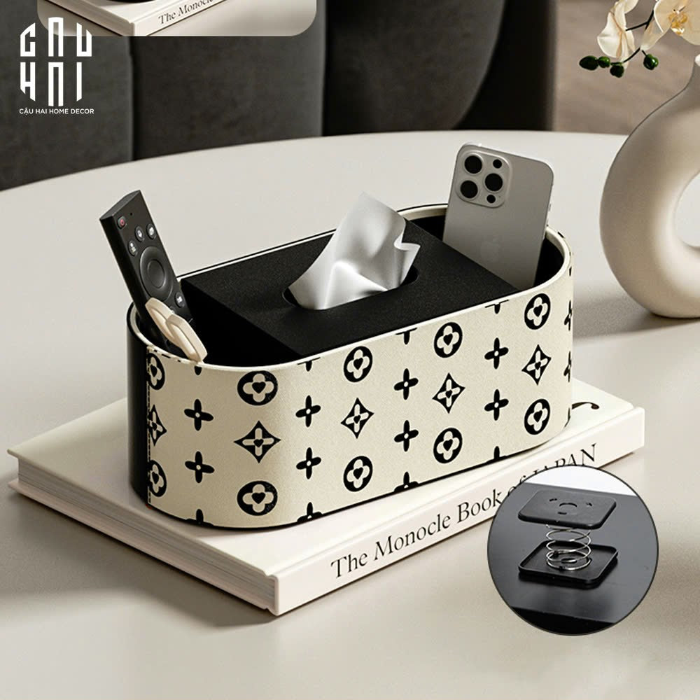 Hộp Khăn Giấy Da Peau D'Ivoire Fleurissant Monogram Up-HỘP KHĂN GIẤY-Đối tác tại Trung Quốc theo từng đơn đặt hàng-CẬU HAI HOME DECOR