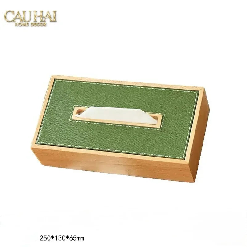 Hộp Khăn Giấy Gỗ Bọc Da Ethan Signature Atélier Luxe Leather - Vert Olive 13x25-CẬU HAI HOME DECOR