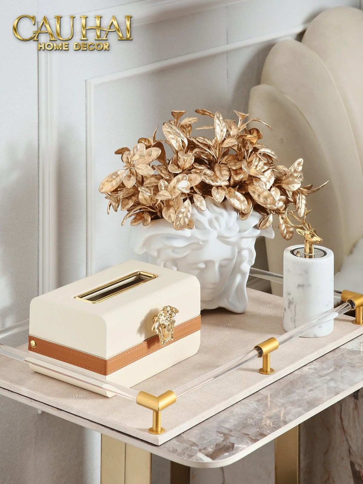 Hộp Khăn Giấy Lux Ivory Leather Medus Spéciale Édition-HỘP KHĂN GIẤY-Đối tác tại Trung Quốc theo từng đơn đặt hàng-CẬU HAI HOME DECOR