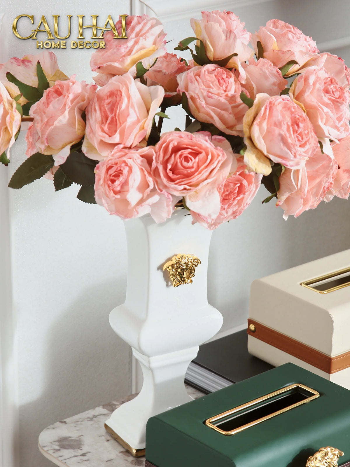 Hộp Khăn Giấy Lux Ivory Leather Medus Spéciale Édition-HỘP KHĂN GIẤY-Đối tác tại Trung Quốc theo từng đơn đặt hàng-CẬU HAI HOME DECOR