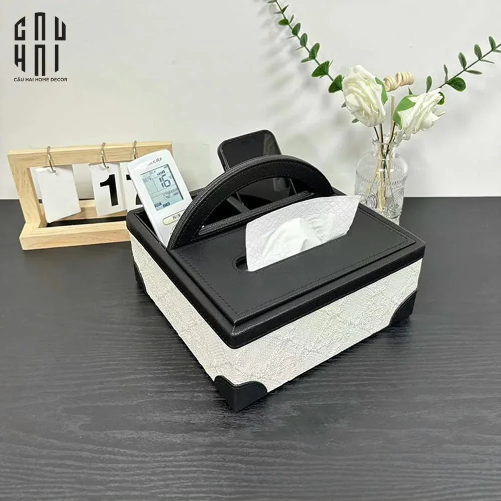 Hộp Khăn Giấy Lux Leather Noire Mystique - CẬU HAI HOME DECOR