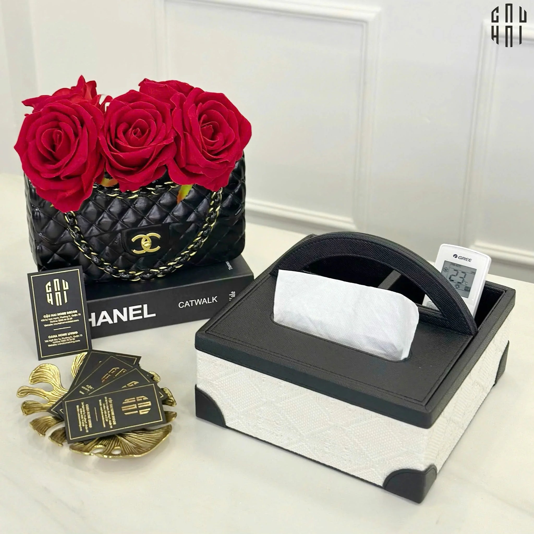 Hộp Khăn Giấy Lux Leather Noire Mystique-CẬU HAI HOME DECOR