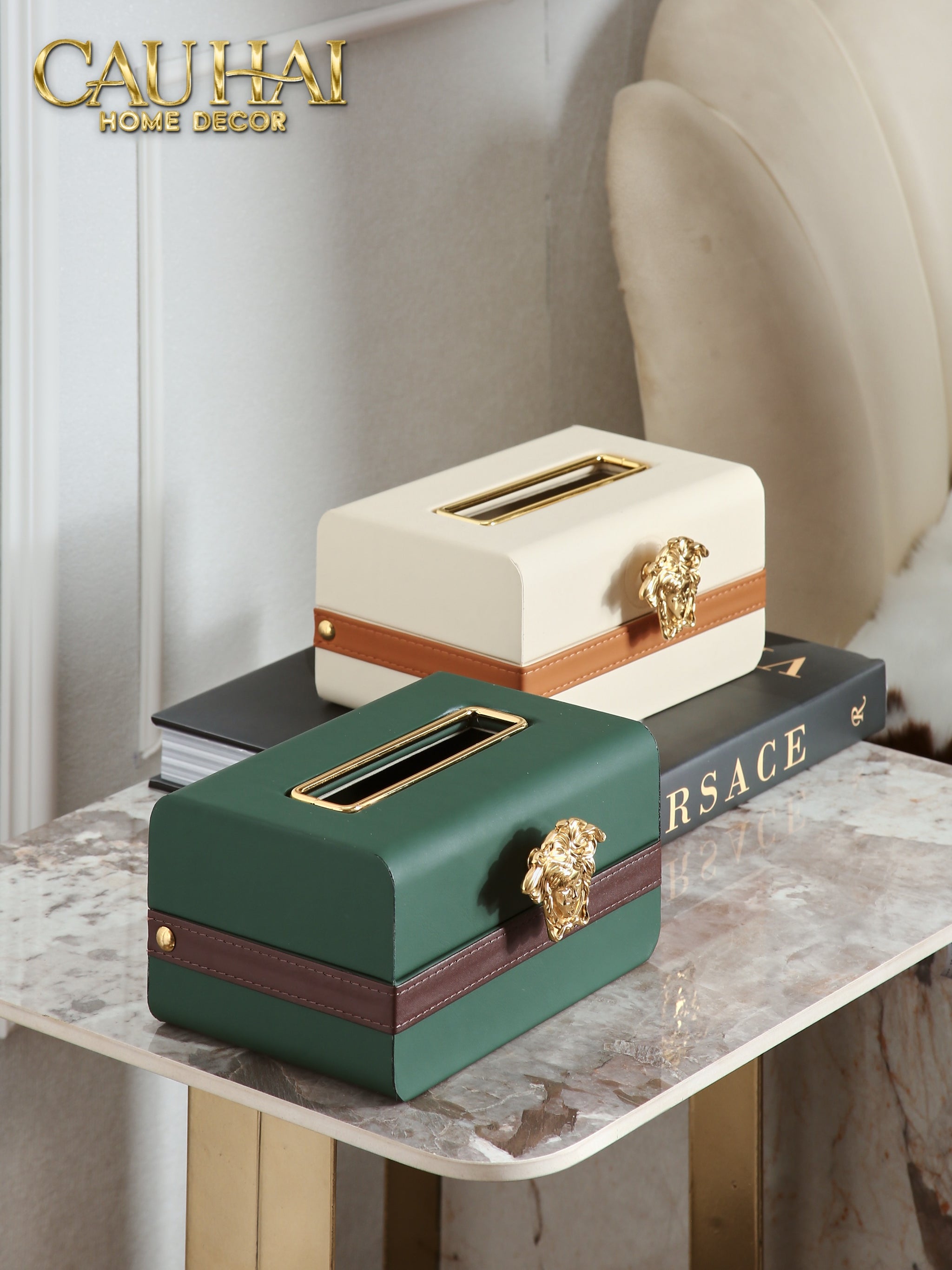 Hộp Khăn Giấy Lux Veridant Leather - Medusa Spéciale Édition - CẬU HAI HOME DECOR