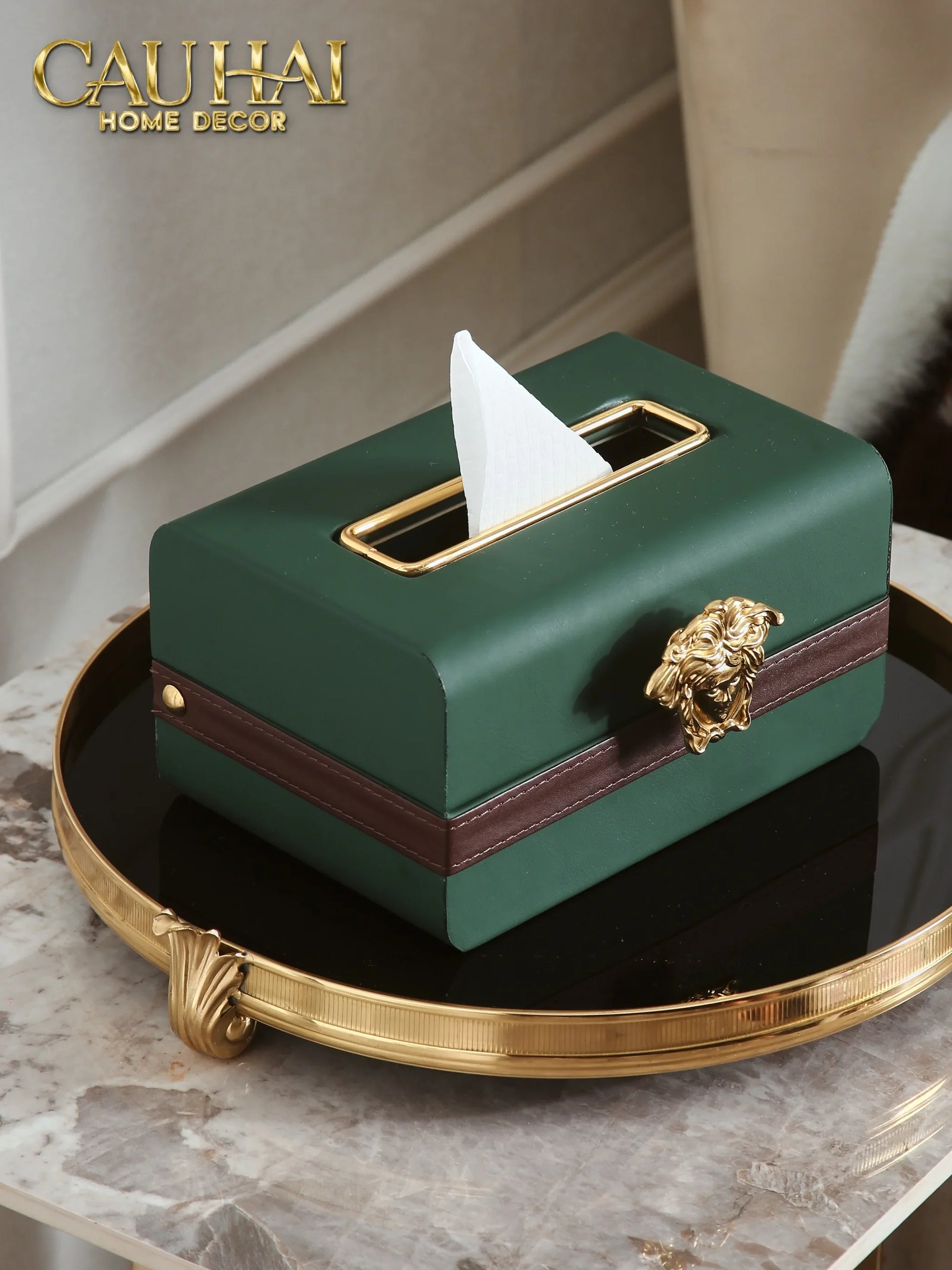 Hộp Khăn Giấy Lux Veridant Leather - Medusa Spéciale Édition-CẬU HAI HOME DECOR