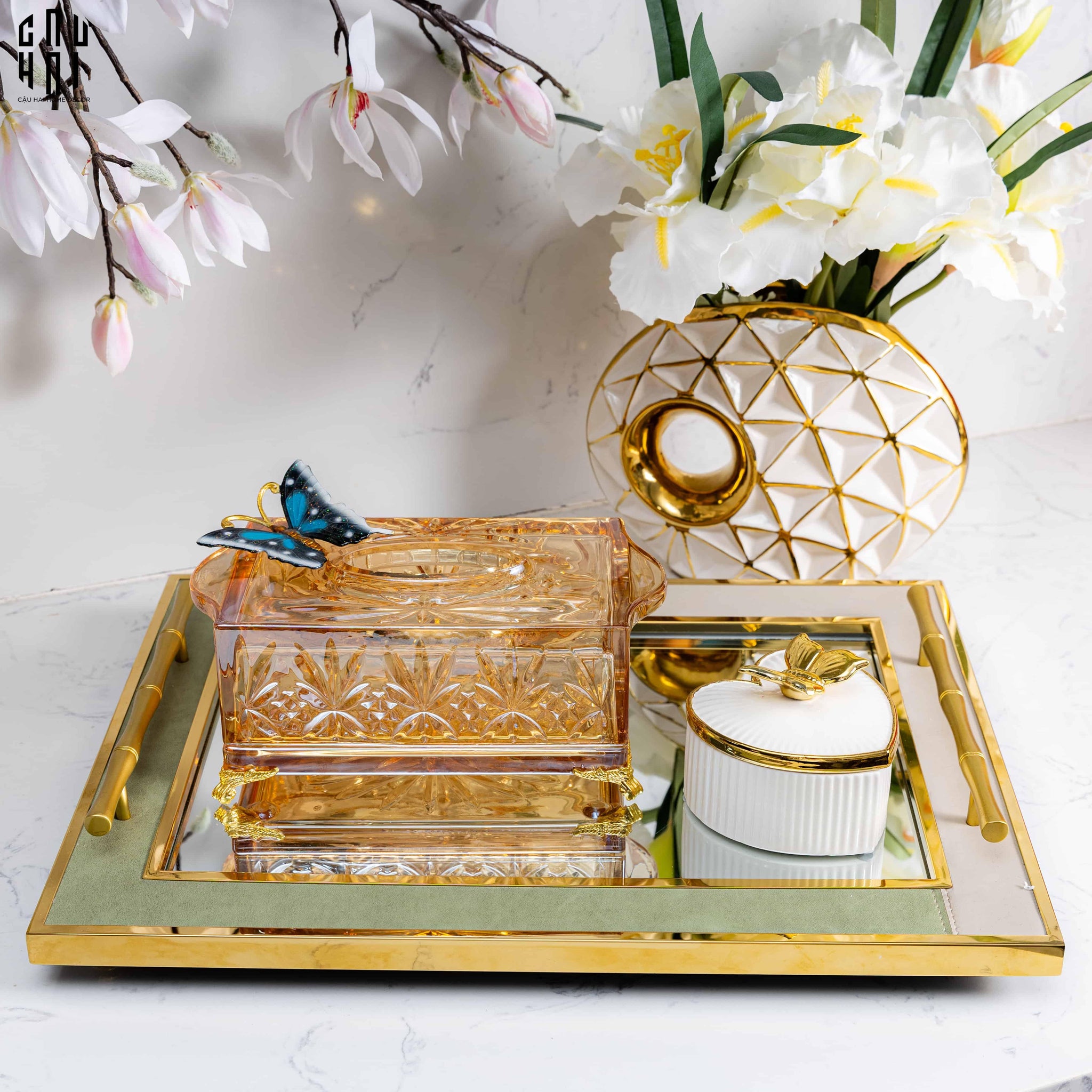 HỘP KHĂN GIẤY PHA LÊ SPRING BUTTERFLY-CẬU HAI HOME DECOR