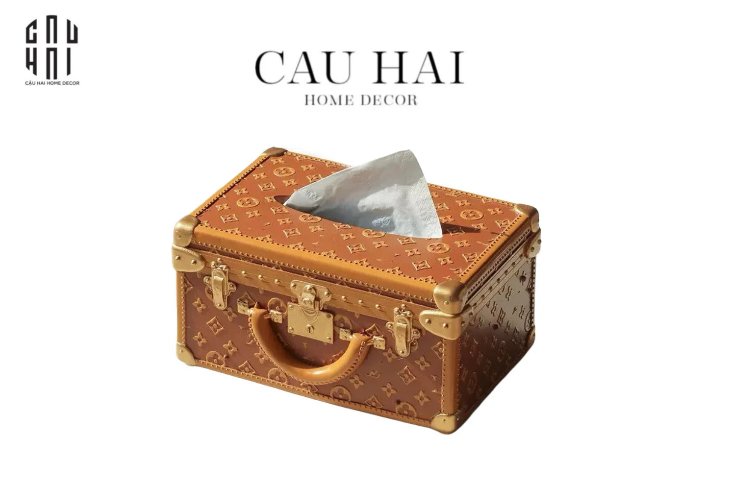 HỘP KHĂN GIẤY VALI LOUIS MONOGRAM CANNELLE-CẬU HAI HOME DECOR
