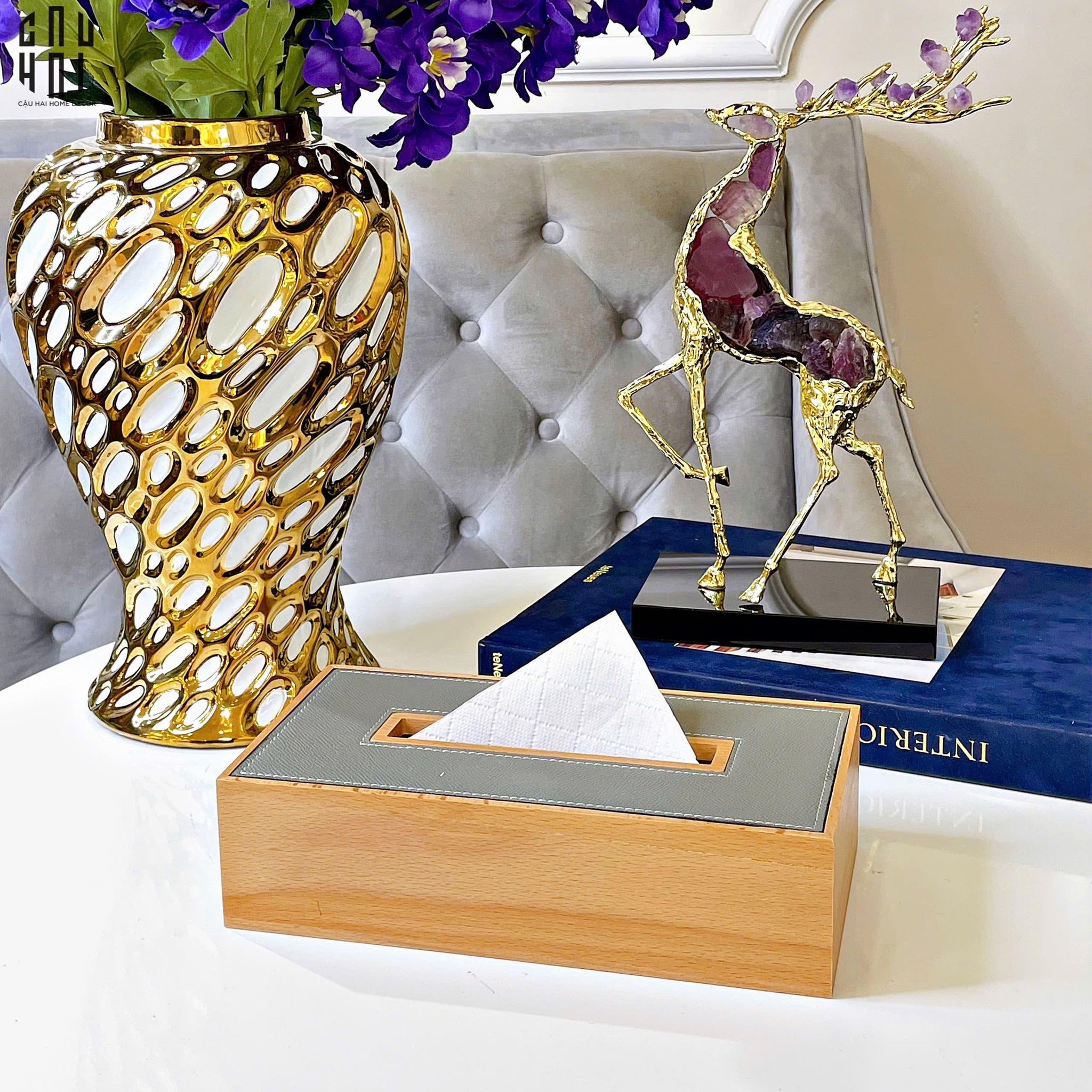 HỘP KHĂN GIẤY WOODY ETHAN - SMOKY GREY-CẬU HAI HOME DECOR