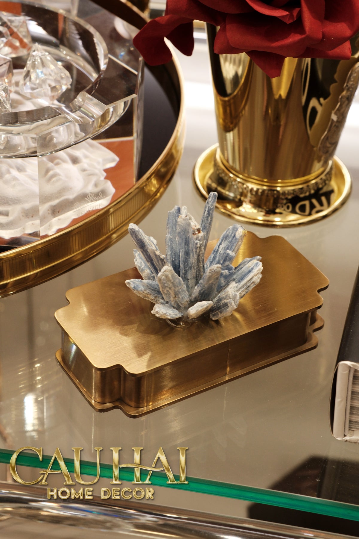 Hộp Tăm Bông Inox Đính Thạch Anh Cristal Minéral D'Or Toothpick Holder 6x12-Lọ Tăm bông - Bathroom Vanity-CẬU HAI HOME DECOR
