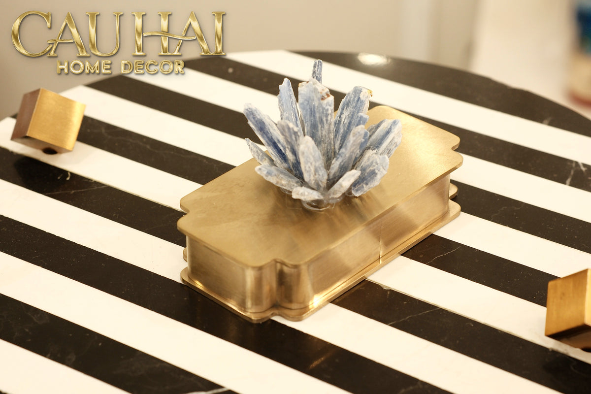 Hộp Tăm Bông Inox Đính Thạch Anh Cristal Minéral D'Or Toothpick Holder 6x12-Lọ Tăm bông - Bathroom Vanity-CẬU HAI HOME DECOR