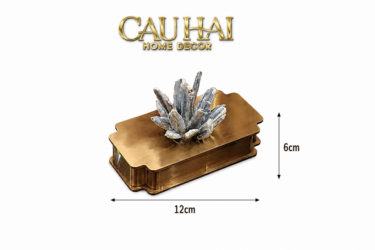 Hộp Tăm Bông Inox Đính Thạch Anh Cristal Minéral D'Or Toothpick Holder 6x12-Lọ Tăm bông - Bathroom Vanity-CẬU HAI HOME DECOR