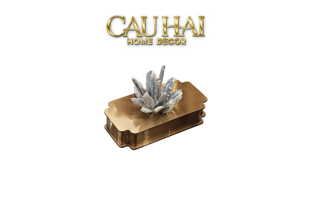 Hộp Tăm Bông Inox Đính Thạch Anh Cristal Minéral D'Or Toothpick Holder 6x12-Lọ Tăm bông - Bathroom Vanity-CẬU HAI HOME DECOR