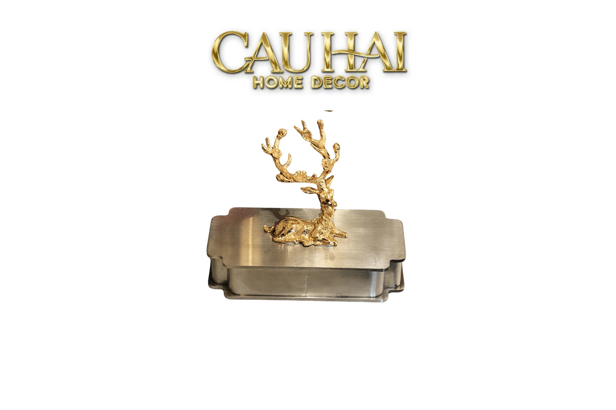 Hộp Tăm Bông Inox Laying Alley Cerf Héritage D'Or Toothpick Holder 6x12-Lọ Tăm bông - Bathroom Vanity-CẬU HAI HOME DECOR