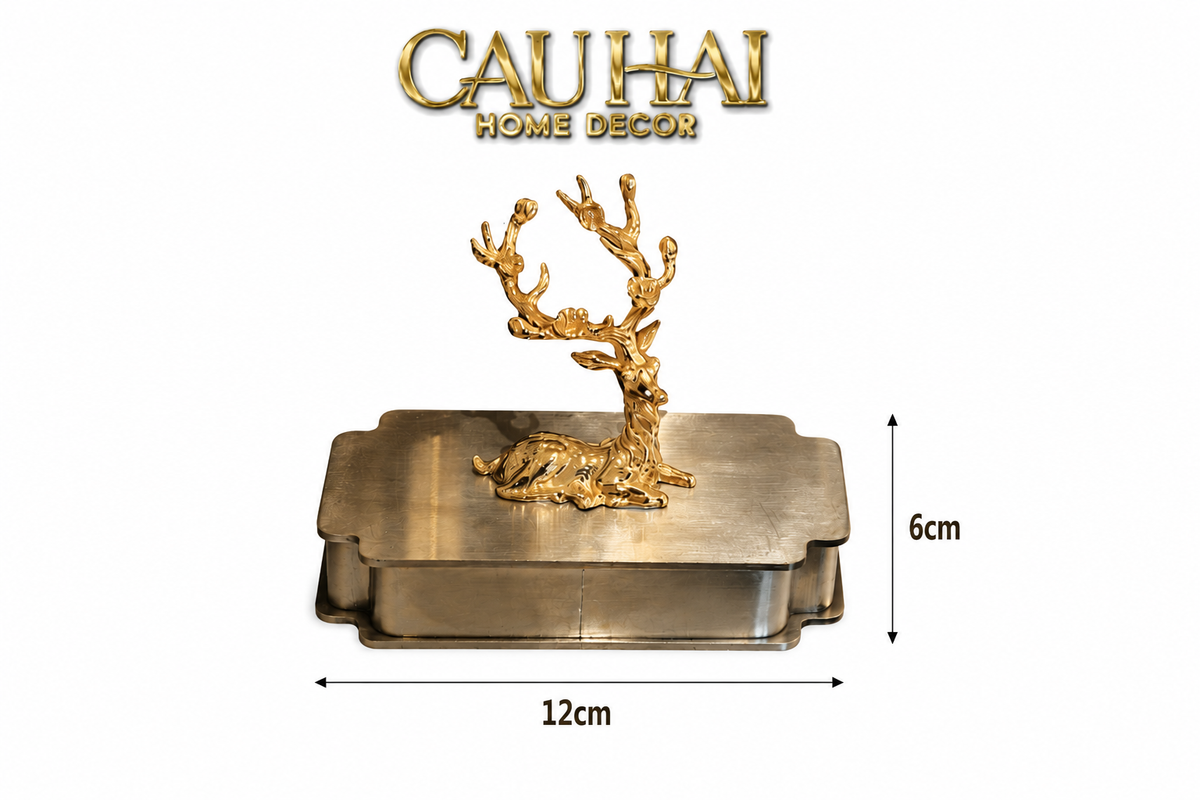 Hộp Tăm Bông Inox Laying Alley Cerf Héritage D'Or Toothpick Holder 6x12-Lọ Tăm bông - Bathroom Vanity-CẬU HAI HOME DECOR