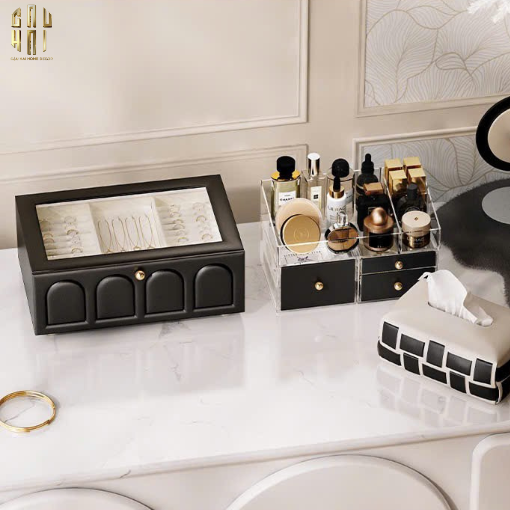 HỘP TRANG SỨC DA ELEGANCE FAUBOURG FW25-CẬU HAI HOME DECOR