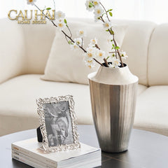 Indira Maison Couture - Bình Hoa Hợp Kim Metalic Platinum Fluted Silhouette Vase 17x6.9x30-CẬU HAI HOME DECOR